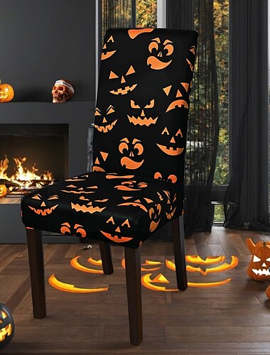  ハロウィンの頭蓋骨柄のダイニングチェアカバー、お祭りのテーブル装飾、ドレスアップ用小道具