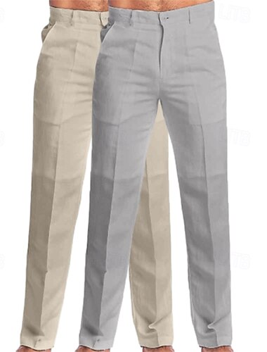  Herren Anzughose Leinenhosen Hose Sommerhose Strandhose Gerader Schnitt Einfach Komfort Volle Länge Outdoor Lässig Täglich Streetwear Stilvoll Weiß + Dunkelgrau Weiß + Marineblau