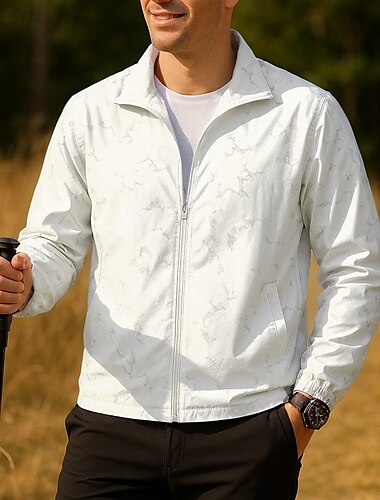 Herren Outdoorjacke Wanderjacke Außen Wasserdicht Sonnenschutz Atmungsaktiv Schnelltrocknend Wanderoutfits Wanderbekleidung Frühling Herbst Jacke Tennis Golfspiel Laufen Tarnung Dunkelgrau Schwarz