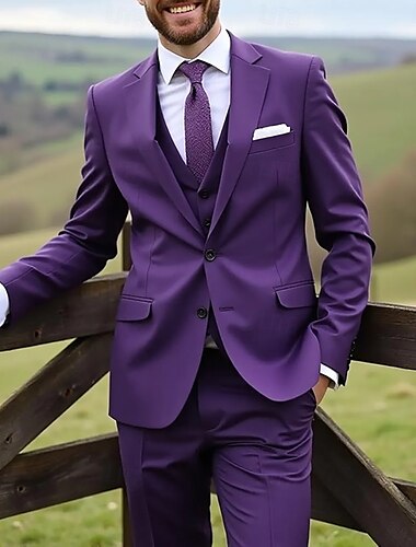  De los hombres Boda Negocio Trajes Azul Real Verde Oscuro Moda Formal Color sólido Estándar Juego de 3 piezas Recto 2 botones