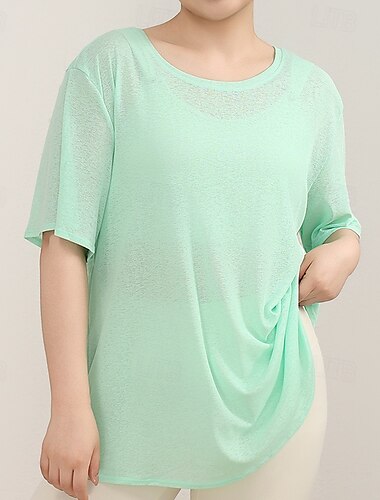  Damen Sportshirts Hautfreundlich Weichheit Atmungsaktiv Hohl Kurzarm Sport Einfarbig Oberteil Für Fitnessstudio Pilates Zumba Lässiger Schnitt Sportkleidung