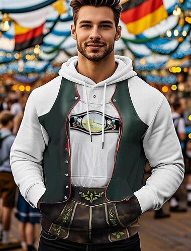  Cerveza Oktoberfest Sudadera Estampado Bolsillo delantero Gráfico Para Hombre Adulto Carnaval Cerveza Oktoberfest Impresión 3D Vacaciones Fiesta