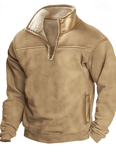  Hombre Sudadera tipo polo Lana Polar Sudadera con un cuarto de cremallera Caqui Media cremallera Plano Bolsillo Deporte Diario Festivos Poliéster Ropa de calle Básico Casual Invierno Otoño Ropa