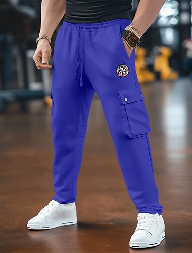  Herren Cargo-Hosen Jogginghose Hose Shorts Kordelzug Elastischer Bund Mehrere Taschen Einfach Stickerei Komfort Atmungsaktiv Volle Länge Outdoor Lässig Täglich Urlaub Sport Schwarz Weiß Dehnbar