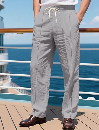  Herren Leinenhosen Hose Sommerhose Baggy-Hosen Strandhose Kordelzug Elastischer Bund Gerader Schnitt Einfach Komfort Atmungsaktiv Volle Länge Outdoor Lässig Täglich Urlaub Mode Schwarz Weiß