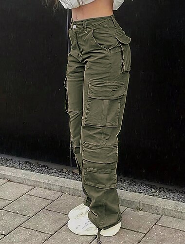  Dam Militärbyxor Byxor Mode Streetwear Fullängd Naturlig Solid färg Flera fickor Bekväm Microelastisk Sport & Utomhus Dagliga kläder Svart Kaki Armégrön Mörkgrå Sommar Vår Normal