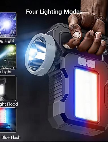  USB Solar Tragbare leistungsstarke wiederaufladbare Taschenlampe Suchscheinwerfer mit COB Arbeitslicht Laterne Outdoor Camping Lampe Wandern Angeln Notfall 1pc
