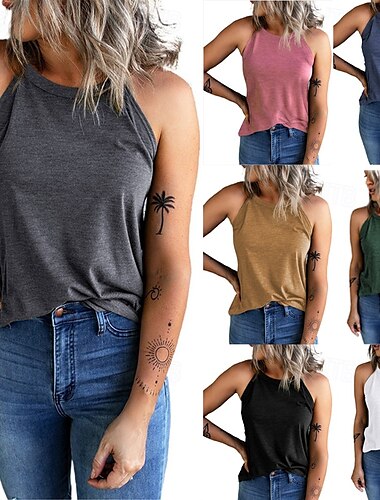  Femmes Débardeur caraco Couleur Unie Quotidien Élégant Occasionnel Sans manches Col Halter Hauts Réguliers Quotidien Noir Blanche Rose Claire Bleu Vert Été