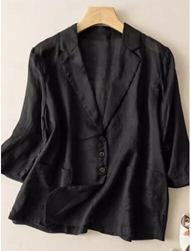  Damen Blazer Bequem Atmungsaktiv Tasche Lässig Einfach Büro Straße Lässig Alltagskleidung Einreihig Regulär Umlegekragen Lässiger Schnitt Dreiviertelarm Oberbekleidung Schwarz Weiß Orange Sommer