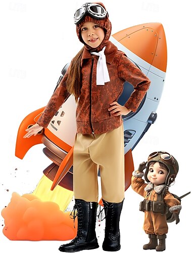  Pilote Pilote de Ligne Journée STEM Jeu de rôle sur la carrière Robe Tenues Costume Cosplay Garçons Fille Enfant Performance Déguisement éducatif Déguisement pour un événement scolaire Halloween