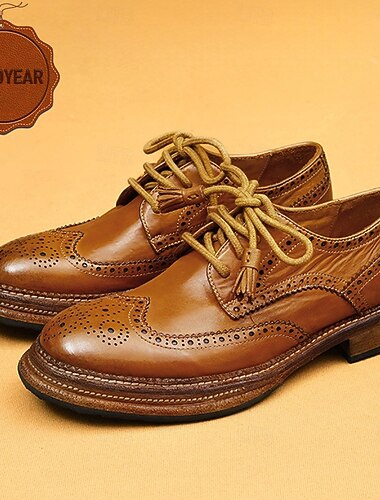  Hombre Zapatos de vestir Zapatos de Paseo Cuero Piel de vaca italiana de plena flor Cómodo Antideslizante Cordones Negro Marrón Café Bloque de color
