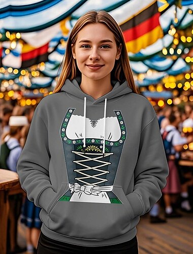  Oktoberfestbier Kapuzensweatshirt Druck Fronttasche Grafik Für Damen Erwachsene Karneval Oktoberfestbier 3D-Druck Urlaub Party