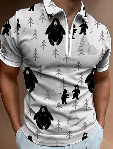  Herren Grafik Poloshirts mit Reißverschluss Kurzarm Polo-Shirts Hemden mit Kragen Lässig Athleisure Alltagskleidung 3D-Druck Sommer Schwarz Weiß