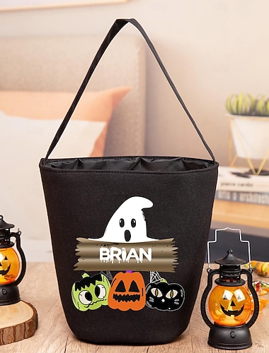 εξατομικευμένη τσάντα με λιχουδιές για το Halloween για παιδιά, τσάντα δώρου με καλάθι και σχέδιο φαντασμάτων, μεγάλης χωρητικότητας, επαναχρησιμοποιήσιμη θήκη παιχνιδιών για καραμέλες