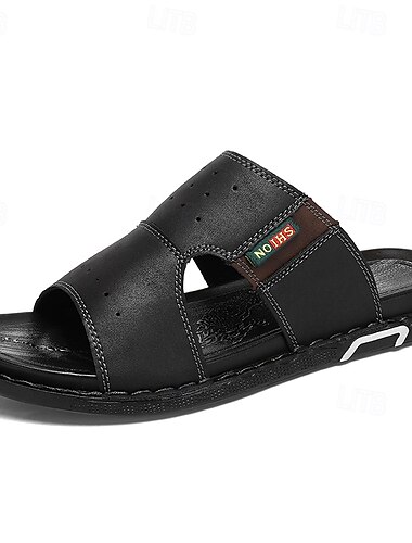  Braune Slip-On-Sandalen mit Cut-Outs für Herren, Sommer-Slides aus weichem Kunstleder für Komfort im Haus, Besorgungen am Wochenende und den lässigen Gebrauch im Freien