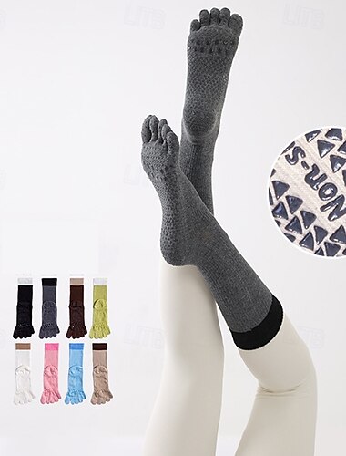  Mujer Calcetines de suelo Dispensador antideslizante Cinco dedos del pie Antifricción Transpirable absorbente del sudor por Pilates Danza Aptitud física