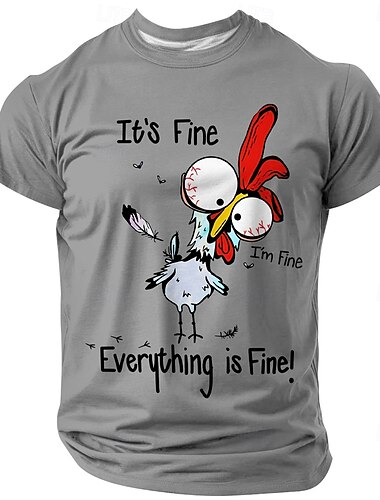  Men's Cartoon Chick T Shirt Short Sleeve T shirt 3D Print Crew Neck Shirt Fashion Daily Basic Street Casual Daily White Blue Khaki Summer Spring All Seasons Clothing Apparel S M L XL XXL XXXL