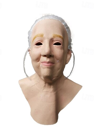  Halloween Oma Maske für Erwachsene realistische Gruselkostüme Latex Gesichtsmaske, gruselige Horrormaske für ältere Frauen, gruselige Hexenparty Requisite