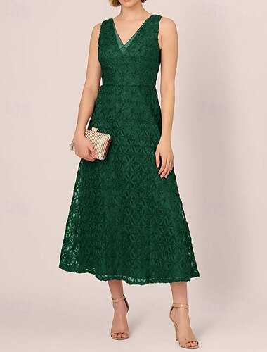  A-Linien-Kleid für die Mutter der Braut, elegant, schlicht, minimalistisch, V-Ausschnitt, bodenlang, Spitze, Tüll, ärmellos, mit Schleife, bestickten Applikationen, 2025