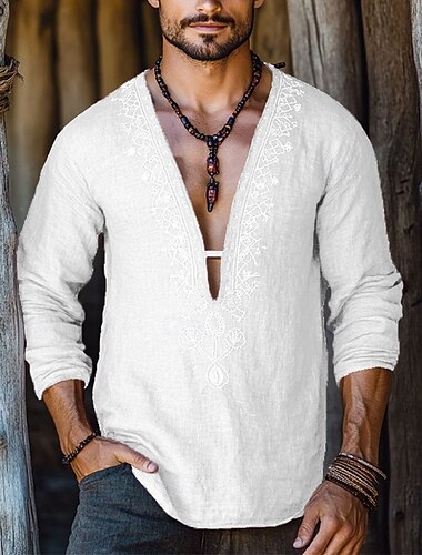  Herren Hemd Sommerhemd Freizeithemd Strandhemd Schwarz Weiß Rote Grau Langarm Einfach Wikinger Tiefer V-Ausschnitt Urlaub Hawaiianisch Druck Bekleidung Mode Lässig Bequem