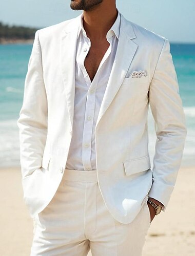  De los hombres Boda Casual Trajes Blanco Diario Estilo callejero Color sólido Estándar Juego de 2 piezas Recto 2 botones