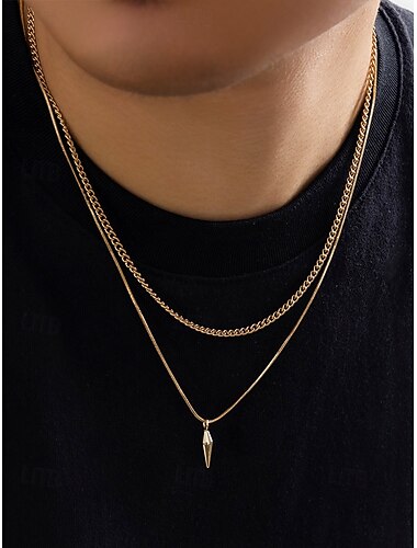  Heren vergulde dubbellaagse hangerketting – minimalistische Cubaanse ketting en kogelbedel sieraden voor streetwear, feestjes en dagelijkse outfits