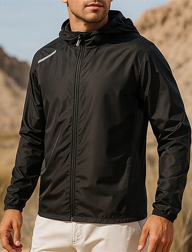  Herren Outdoorjacke Wanderjacke Regenmantel Außen Wasserdicht Schnelltrocknend Leicht Atmungsaktiv Wanderoutfits Wanderbekleidung Frühling Herbst Jacke Tennis Golfspiel Laufen Einfarbig Schwarz Weiß