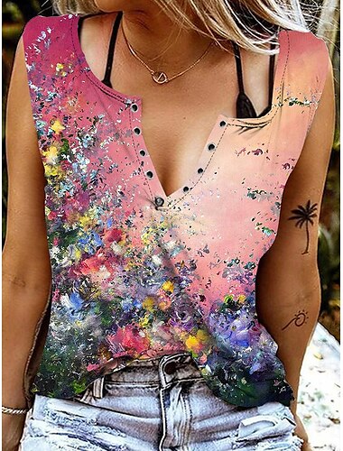  Damen Camisole-Tanktop Blumen Grafik Stilvoll Lässig Ärmellos V Ausschnitt Normale Oberteile Rosa Blau Purpur Sommer Frühling