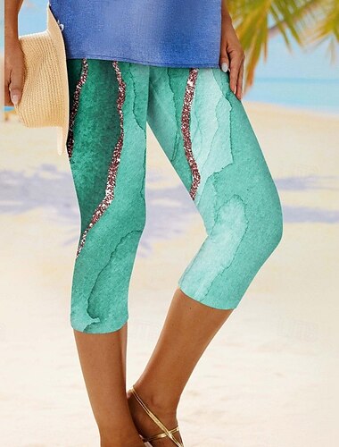  Damen Caprihose Leggings Streetwear Lässig Wadenlang Hohe Taille Ozean Elastischer Bund Atmungsaktivität Dehnbar Urlaub Straße Alltagskleidung Blau Minzgrün Purpur Herbst Normale Passform