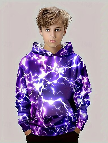  Ragazzi 3D Grafico Fulmini Felpa con Cappuccio Manica Lunga Primavera Autunno Moda Streetwear Bambini 4-12 Anni Con cappuccio All'aperto Casuale Quotidiano Vestibilità regolare