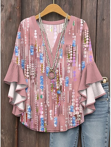  Per donna Blusa Grafico Astratto Quotidiano Casual Manica 3/4 Scollo a V Top Regolari Quotidiano Ferie Stampato Rosa Viola Verde Estate Primavera Autunno