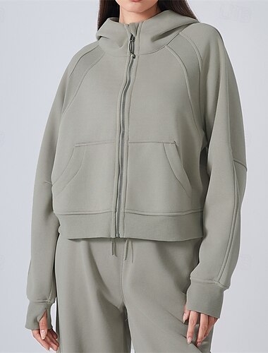  Damen Sportjacke Winddicht Warm Reißverschluss Langarm Sport Einfarbig Jacke Für Pilates Laufen Yoga Sportkleidung