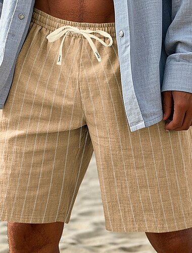  Herren Shorts Leinenshorts Sommershorts Strandshorts Kordelzug Elastischer Bund Gestreift Komfort Atmungsaktiv Knielang Outdoor Täglich Strand Urlaub Hawaiianisch Schwarz Weiß