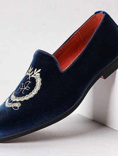  Burgunderrote Samt-Loafer für Herren mit gesticktem Wappen – Party-Schlupfschuhe für Hochzeiten, Bankette und festliche Anlässe
