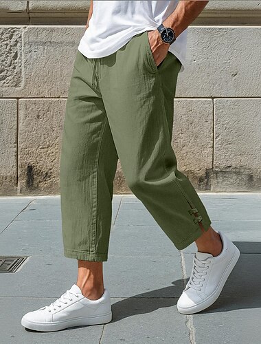  Homme Pantalons en Lin Pantalons Pantalon d'été Pantalons Amples Pantacourt Taille Élastique Cordon de serrage Couleur Unie Uni Confort Respirant Longueur cheville Occasionnel Quotidien Fête Vacances