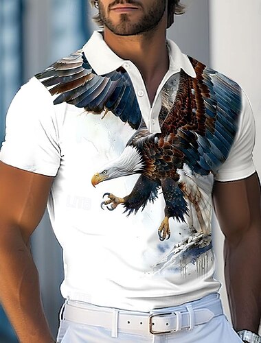  Herren Adler Poloshirts Golfshirt Kurzarm Polo-Shirts Hemden mit Kragen Lustig Streetwear Urlaubskleidung Party-Outfits Knöpfe 3D-Druck Frühling & Sommer Weiß 1 Weiß Weiß 2