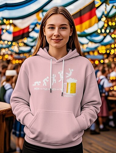  Cerveza Oktoberfest Sudadera Estampado Bolsillo delantero Gráfico Para Mujer Adulto Carnaval Cerveza Oktoberfest Estampado en caliente Vacaciones Fiesta