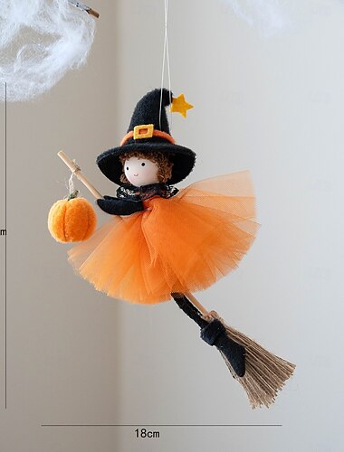  Halloween-heksepynt kosteskaft, gresskarjentedukke, engelhengende dekorasjon skummel heksedekor til høst, fest, sceneoppsett &festlig