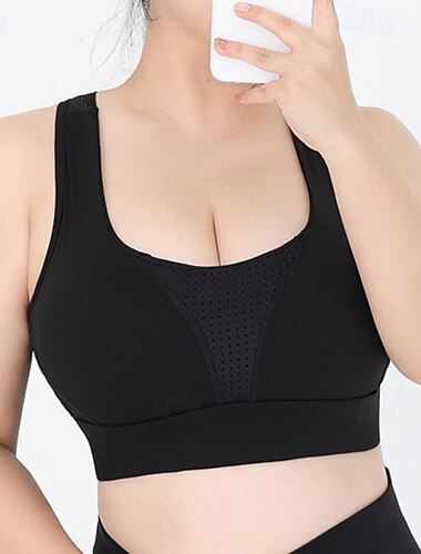  Damen Yoga-BH Panzer Pilates-BH Unterwäsche Hohe Stützen Atmungsaktiv schweißabsorbierend Bürgellos Netz Einfarbig Sport Sportkleidung Schwarz Rosa Fitnessstudio Pilates Zumba