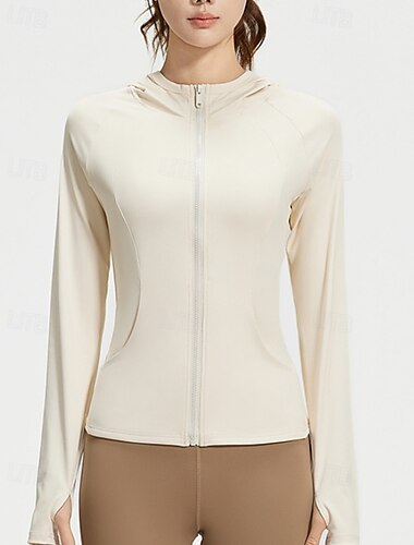  Damen Sportjacke Stehkragen Sonnenschutz Elastisch Atmungsaktiv Fingermäntel Langarm Sport Einfarbig Jacke Für Pilates Laufen Fitness Sportkleidung