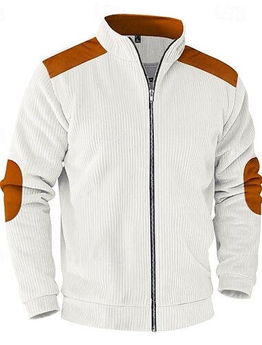  Herren Leichte Jacke Cordjacke Freizeitjacke Urlaub Täglich Tasche Frühling Herbst Farbblock Mode Klassisch Stehkragen Regulär Aprikose Schwarz Weiß Gelb Wein Jacken