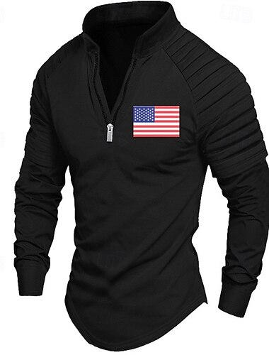  Homme Sweat-shirt Sweat-shirt quart de fermeture éclair Noir Blanche Rose Claire Vert Véronèse bleu marine Demi-zip Drapeau Américain Patchwork Sport & Loisir Quotidien Fête Polyester Streetwear