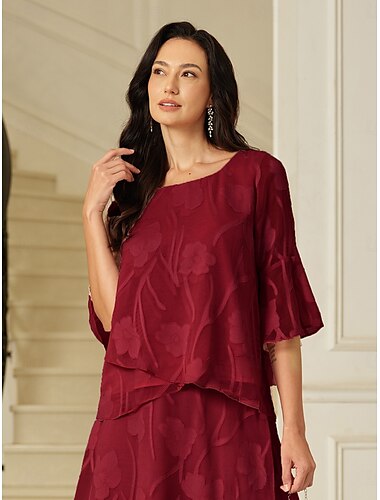  Damen Spitzenbluse Bluse Elegante Oberteile Chiffon Tops Einfarbig Blumen Blume Elegant Stilvoll Dreiviertelarm Glockenärmel U-Boot-Ausschnitt Normale Oberteile Hochzeitsgast Arbeit Täglich