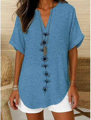  Damen Boho-Hemd Blumen Grafik Elegant Tropisch Täglich Ärmellos Kurzarm V Ausschnitt Normale Oberteile Täglich Ferien Strandbekleidung Schwarz Weiß Rote Blau Grün Sommer Frühling