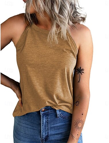  Damen Camisole-Tanktop Einfarbig Täglich Stilvoll Lässig Ärmellos Neckholder Normale Oberteile Täglich Schwarz Weiß Rosa Blau Grün Sommer
