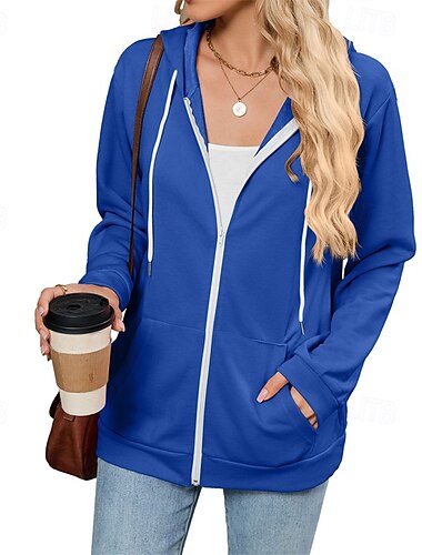  Damen Sweatshirts mit Reißverschluss Einfach Streetwear Lässig Bequem Langarm Mit Kapuze Normale Oberteile Straße Ferien Ausgehen Reißverschluss Tasche Schwarz Rosa Wein Marineblau Blau Herbst