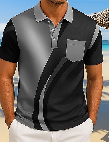  Hombre Abstracto Línea Polo Manga Corta Camisas de polo Camisas con cuello Casual Complejo Exterior Ropa Deportiva Ropa Cotidiana Botones Bolsillo Impresión 3D Verano Marrón oscuro Gris
