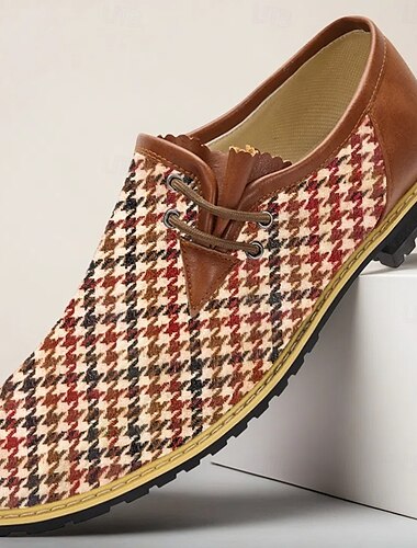  Mocassins en tissu jacquard pied-de-poule pour hommes – chaussures décontractées vintage élégantes pour la marche quotidienne, les sorties du week-end, les festivals de bière bavarois et un usage quotidien confortable