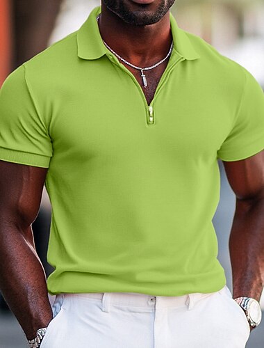  Herren Viertel-Reißverschluss-Poloshirt Straße Lässig Halber Reißverschluss Kurzarm Mode Einfarbig Reißverschluss Sommer Weiß Rosa Marineblau Grün Viertel-Reißverschluss-Poloshirt