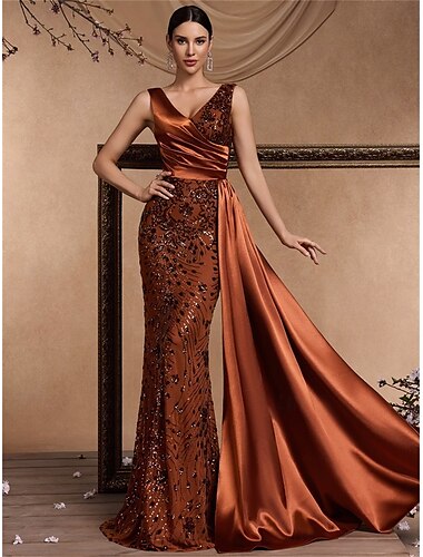  Meerjungfrauenschnitt Quinceanera-Kleider Elegant Kleid Formell Hochzeit Bodenlang Ärmellos V Ausschnitt Satin mit Schlitz 2025